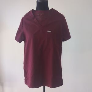 Figs Woman's Deep Red V-Neck WORK Shirt XS